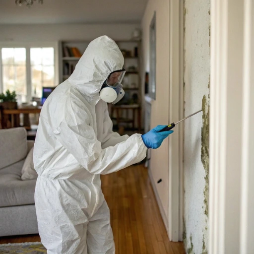 Certified mold assessment Hudson Valley specialist in protective equipment performing detailed wall sampling and contamination testing in residential interior